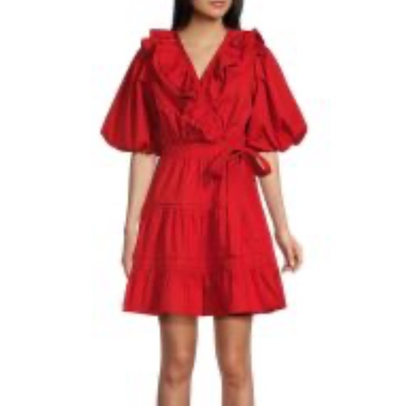 ▶️ A loves a ◀️ Poplin Ruffled Surplice Dress - Picture 1 of 10